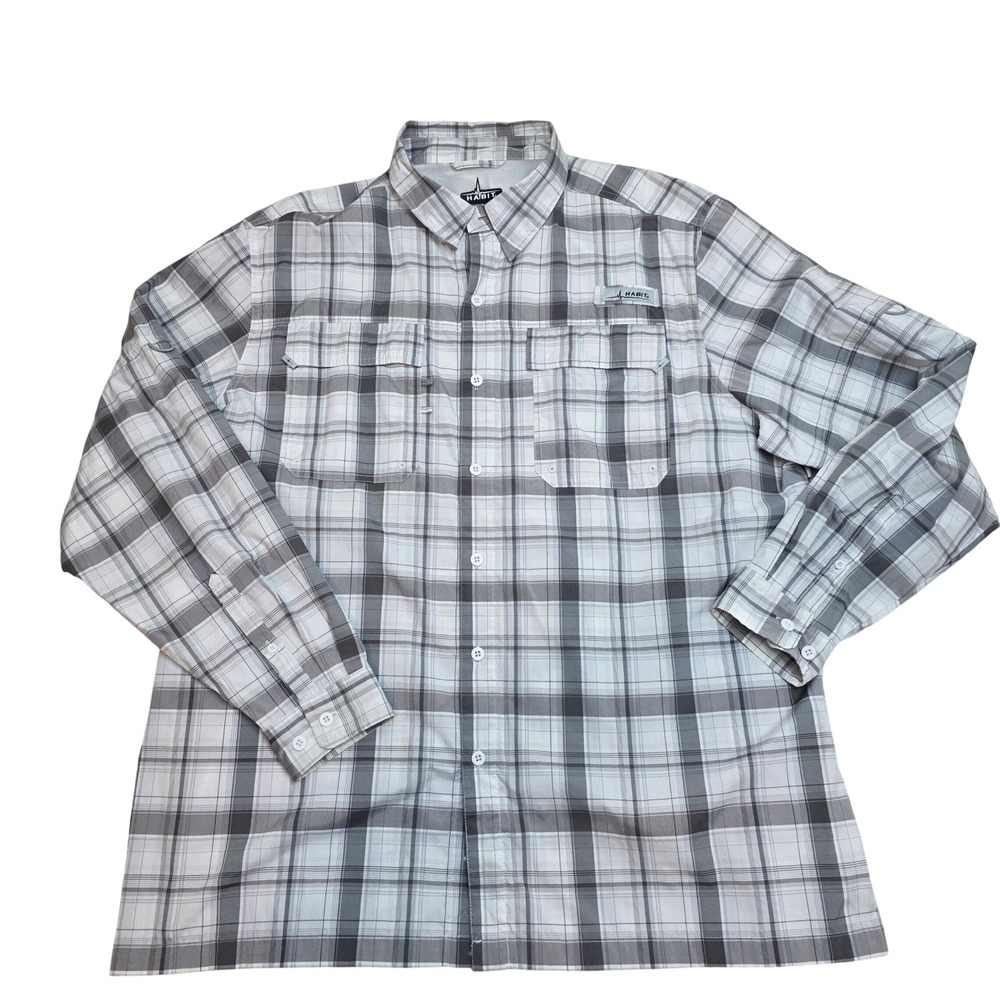 Habit Mens XL Seaside Harbor Mist Plaid Long Sleeve Button Up Shirt Solar Factor
